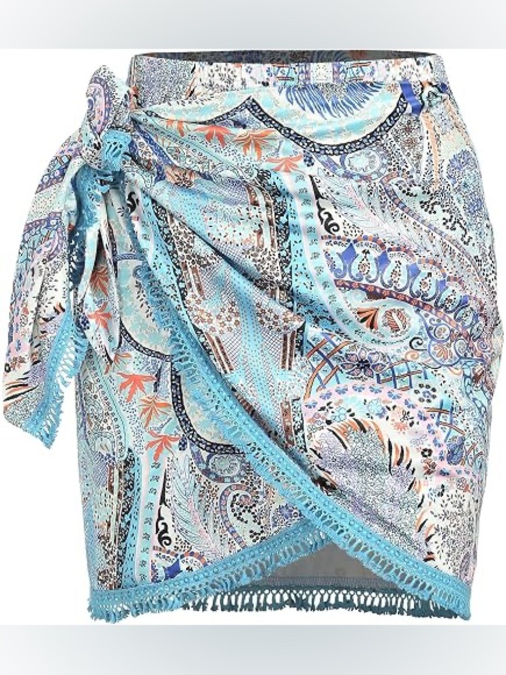 New Zaful Mix & Match White Blue Fringe Hem Swim Coverup Sarong Size Large